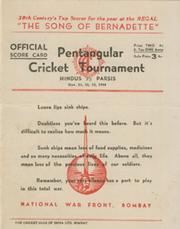HINDUS V PARSIS 1944 (BOMBAY PENTANGULAR) CRICKET SCORECARD