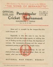 EUROPEANS V PARSIS 1944 (BOMBAY PENTANGULAR) CRICKET SCORECARD