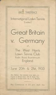 GREAT BRITAIN V GERMANY 1933 (BOURNEMOUTH) INTERNATIONAL LADIES