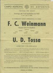 SPANISH FOOTBALL FLYER 1952 - F.C. WEINMANN V U.D. TOSSA 