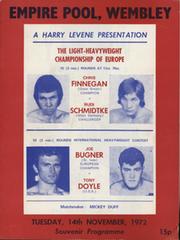 CHRIS FINNEGAN V RUDI SCHMIDTKE 1972 BOXING PROGRAMME