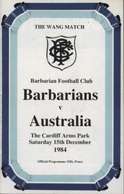 BARBARIANS V AUSTRALIA 1984 RUGBY PROGRAMME