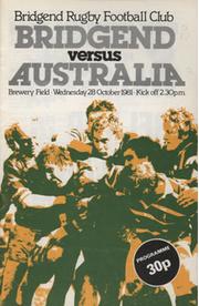 BRIDGEND V AUSTRALIA 1981 RUGBY PROGRAMME