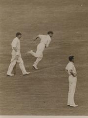 ENGLAND V AUSTRALIA 1934 (TRENT BRIDGE) CRICKET PHOTOGRAPH - GRIMMETT BOWLING