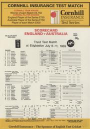 ENGLAND V AUSTRALIA 1989 (EDGBASTON) CRICKET SCORECARD