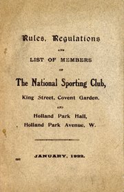 RULES, REGULATIONS AND LIST OF MEMBERS OF THE NATIONAL SPORTING CLUB - JANUARY, 1922