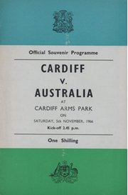 CARDIFF V AUSTRALIA 1966-67 RUGBY PROGRAMME
