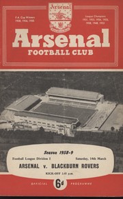 ARSENAL V BLACKBURN ROVERS 1958-59 FOOTBALL PROGRAMME