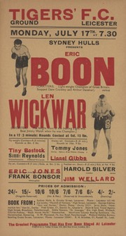 ERIC BOON V LEN WICKWAR 1939 BOXING FLYER POSTER