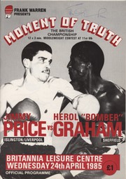 JIMMY PRICE V HEROL "BOMBER" GRAHAM 1985 BOXING PROGRAMME