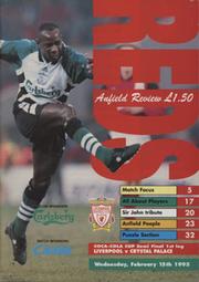 LIVERPOOL V CRYSTAL PALACE 1995 (LEAGUE CUP SEMI FINAL) FOOTBALL PROGRAMME