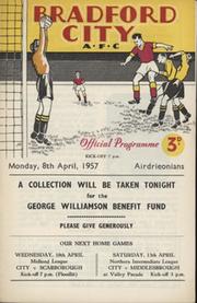 BRADFORD CITY V AIRDRIEONIANS (GEORGE WILLIAMSON BENEFIT) 1957 FOOTBALL PROGRAMME