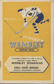 WEMBLEY MONARCHS V EARL COURT RANGERS 1948-49 ICE HOCKEY PROGRAMME
