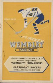 WEMBLEY MONARCHS V HARRINGAY RACERS 1948-49 ICE HOCKEY PROGRAMME