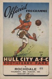HULL CITY V ROCHDALE 1947-48 FOOTBALL PROGRAMME (FIRST MATCH IN PLAIN AMBER COLOURS)