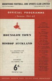 HOUNSLOW TOWN V BISHOP AUCKLAND 1961-62 (F.A. AMATEUR CUP SEMI-FINAL) MATCH PROGRAMME