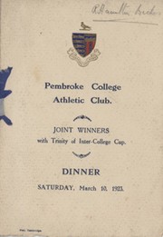 PEMBROKE COLLEGE ATHLETIC CLUB 1923 SIGNED MENU