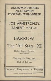 BARROW V THE ALL STARS XI (JOE ARMSTRONG BENEFIT) 1957-58 FOOTBALL PROGRAMME