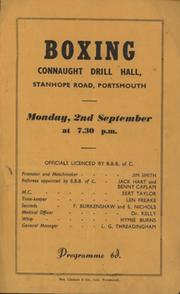 DUDLEY COX V DENNIS WIMGRAVE (PORTSMOUTH) 1957 BOXING PROGRAMME