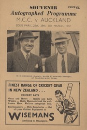 AUCKLAND V ENGLAND 1947 (EDEN PARK) CRICKET PROGRAMME