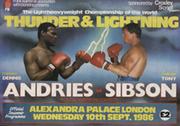 DENNIS ANDRIES V TONY SIBSON (WORLD LIGHT-HEAVYWEIGHT TITLE) 1986 BOXING PROGRAMME