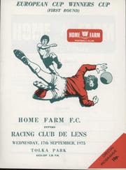 HOME FARM V RACING CLUB DE LENS 1975 (ECWC) FOOTBALL PROGRAMME