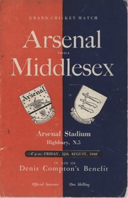 ARSENAL FC V MIDDLESEX CCC: 1949 CRICKET PROGRAMME (DENIS COMPTON BENEFIT)