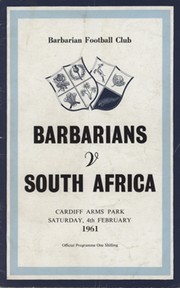 BARBARIANS V SOUTH AFRICA 1961 RUGBY PROGRAMME