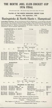 BASINGSTOKE & NORTH HANTS V HAMPSTEAD 1976 CRICKET SCORECARD (CLUB CRICKET CUP FINAL)