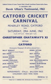 CATFORD CRICKET CARNIVAL 1963 FLYER - DEREK UFTON TESTIMONIAL