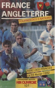 FRANCE V ENGLAND 1992 RUGBY PROGRAMME