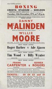 DANNY MCALINDEN V WILLIE MOORE (SHELDON) 1972 BOXING FLYER POSTER