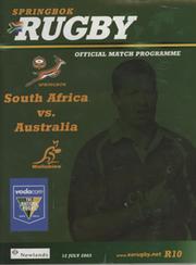 SOUTH AFRICA V AUSTRALIA 2003 RUGBY UNION PROGRAMME