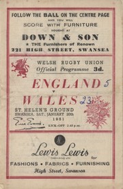 WALES V ENGLAND 1951 RUGBY UNION PROGRAMME