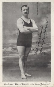 PROFESSOR HARRY HARPER ("THE HUMAN SUBMARINE") SIGNED SWIMMING POSTCARD