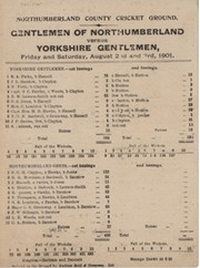 GENTLEMEN OF NORTHUMBERLAND V GENTLEMEN OF YORKSHIRE 1901 CRICKET SCORECARD