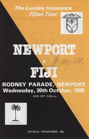 NEWPORT V FIJI 1985 RUGBY UNION PROGRAMME - SIGNED BY FIJI TEAM