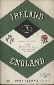 IRELAND V ENGLAND 1961 RUGBY PROGRAMME