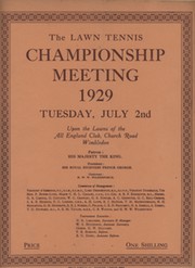 WIMBLEDON CHAMPIONSHIPS 1929 TENNIS PROGRAMME