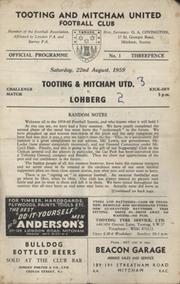 TOOTING & MITCHAM V LOHBERG (FRIENDLY) 1959-60 FOOTBALL PROGRAMME
