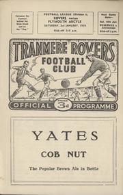 TRANMERE ROVERS V PLYMOUTH ARGYLE 1958-59 FOOTBALL PROGRAMME