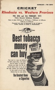 RHODESIA V WESTERN PROVINCE 1972 CRICKET SCORECARD