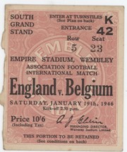 ENGLAND V BELGIUM 1946 FOOTBALL TICKET