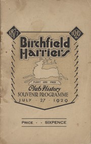 BIRCHFIELD HARRIERS CLUB HISTORY SOUVENIR PROGRAMME 1929