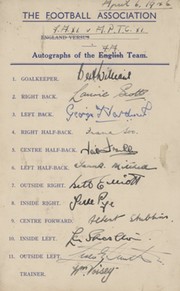 FOOTBALL ASSOCIATION XI 1946 AUTOGRAPH SHEET
