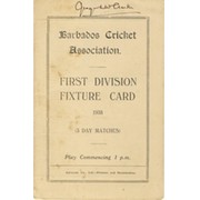 BARBADOS CRICKET SEASON 1938 (1ST DIVISION FIXTURE CARD)
