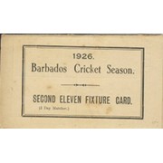 BARBADOS CRICKET SEASON 1926 (2ND XI FIXTURE CARD)