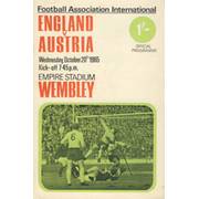 ENGLAND V AUSTRIA 1965 FOOTBALL PROGRAMME