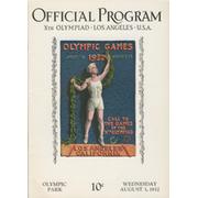 LOS ANGELES OLYMPICS 1932 - 3RD AUGUST OFFICIAL PROGRAM