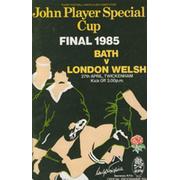 BATH V LONDON WELSH, JOHN PLAYER CUP FINAL 1985 RUGBY PROGRAMME